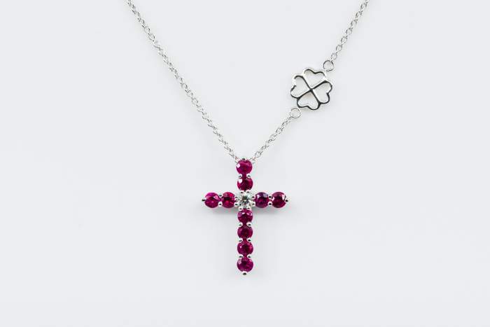 Collana Croce Fidelis bianco rubini - Gioielleria Casavola Noci - regalo battesimo - grande