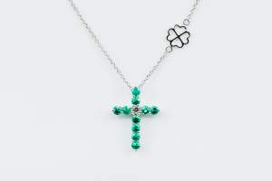 Collana Croce Fidelis bianco smeraldi - Gioielleria Casavola Noci - Regalo battesimo - Misura grande
