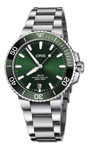 Oris Aquis Date 01 733 7732 4157-07 8 21 05PEB - Gioielleria Casavola Noci - orologio acciaio automatico quadrante verde