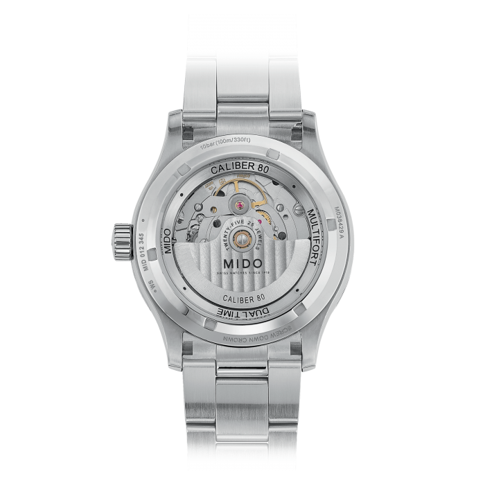 Mido Multifort Dual Time M038.429.11.041.00 - Gioielleria Casavola Noci - orologio automatico GMT acciaio - fondello movimento a vista - idee regalo uomo