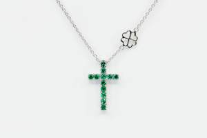 Collana croce smeraldi Angelus base white - Gioielleria Casavola Noci - idee regalo prima comunione