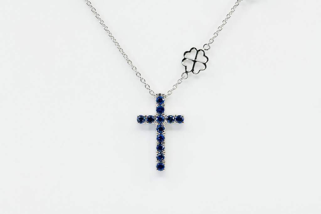 Collana croce zaffiri Angelus base white - Gioielleria Casavola Noci - idee regalo prima comunione