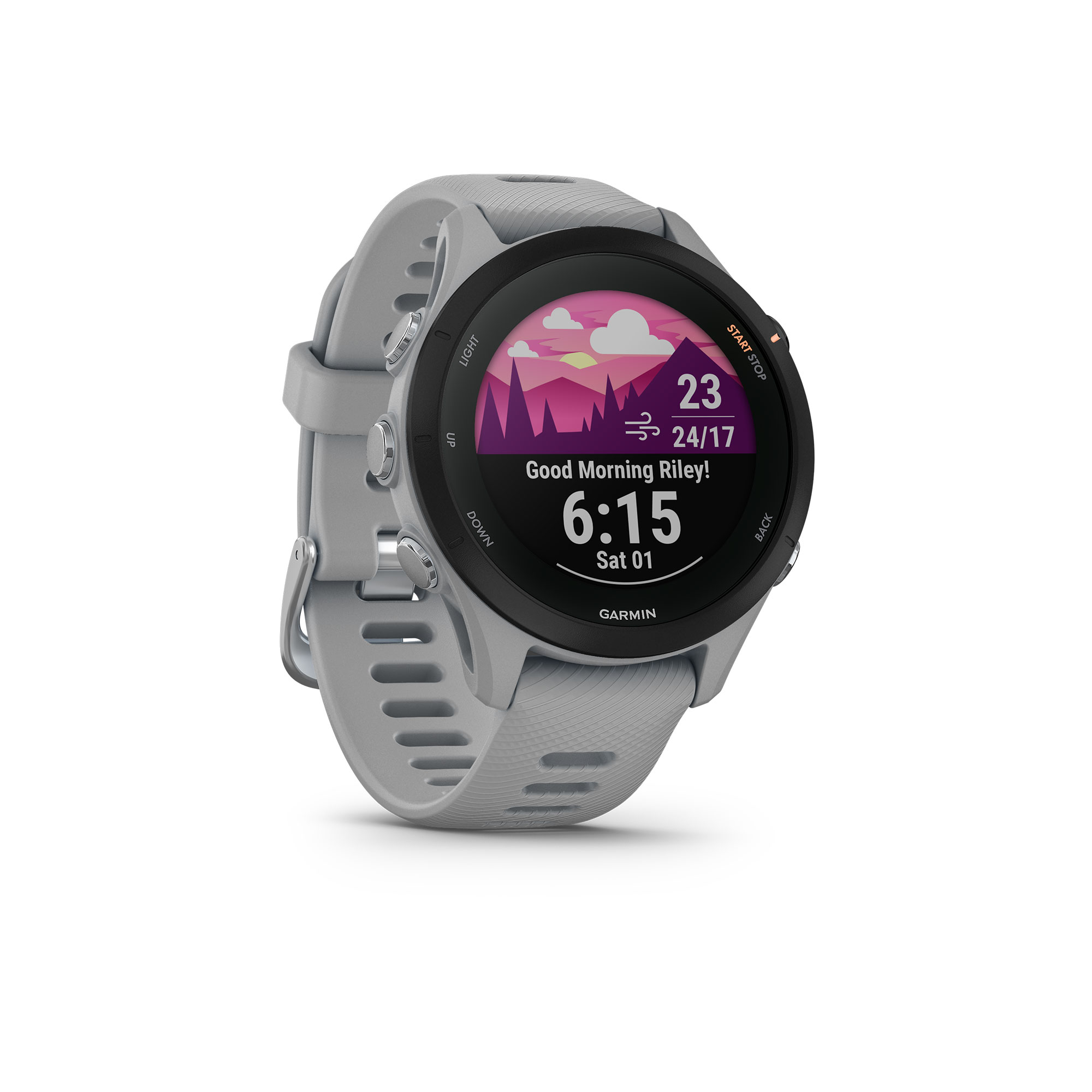 Garmin Forerunner 255S Powder Grey - Gioielleria Casavola di Noci - sportwatch GPS unisex - idee regalo running - side