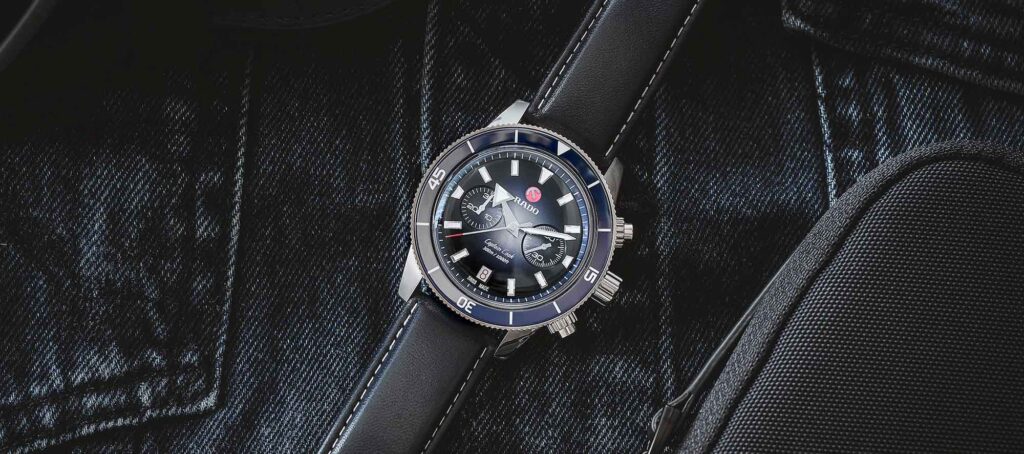 Rado Captain Cook R32145208 - Gioielleria Casavola di Noci - cronografo automatico subacqueo acciaio INOX - cinturino in pelle di vitello blu