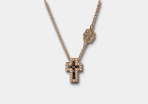 Collana croce Angelus rose diamanti neri - Gioielleria Casavola di Noci - idee regalo prima comunione - oro rosa