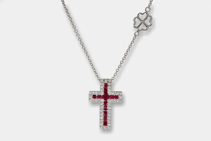 Collana croce Grand Angelus rubini White - Gioielleria Casavola di Noci - idee regalo battesimo importante