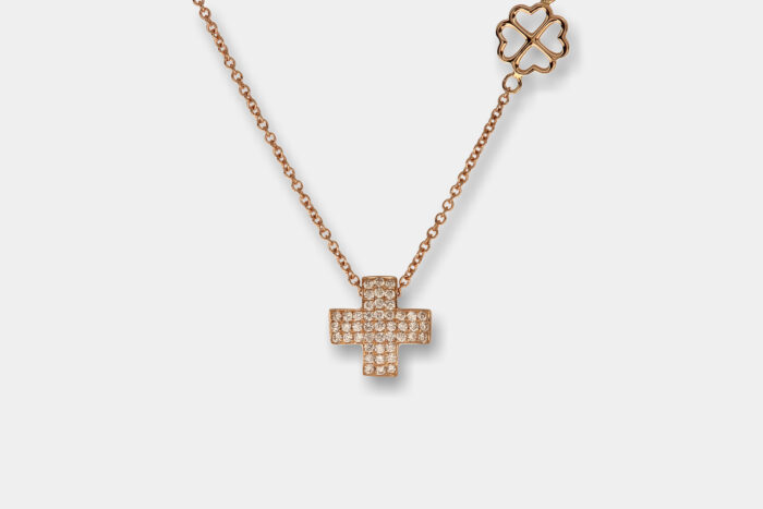 Collana croce diamanti Angelus Rosé Lite - Gioielleria Casavola di Noci - idee regalo battesimo importante - oro rosa