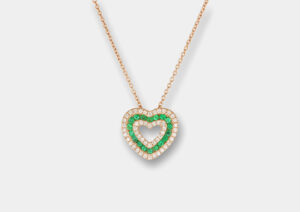 Collana cuore smeraldi diamanti pavé Rosé Prestige - Gioielleria Casavola di Noci - idee regalo compleanno mamma 60 anni