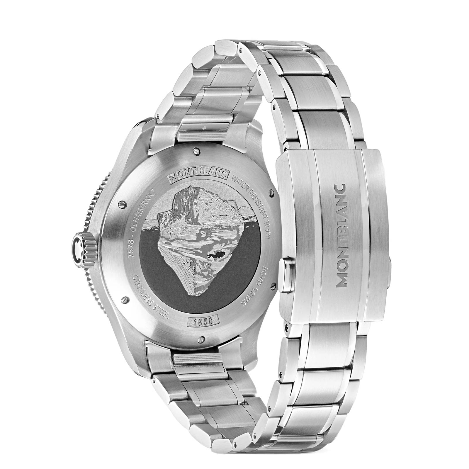 Montblanc 1858 Ice Sea 129369 - Gioielleria Casavola di Noci - orologio automatico svizzero sportivo subacqueo - idee regalo compleanno marito 50 anni - bracciale acciaio INOX