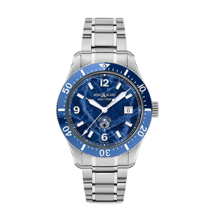 Montblanc 1858 Ice Sea 129369 - Gioielleria Casavola di Noci - orologio automatico svizzero sportivo subacqueo - idee regalo compleanno marito 50 anni - quadrante blu
