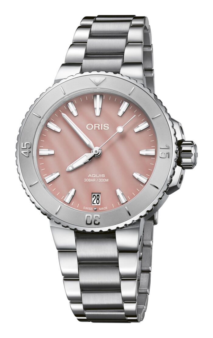 Oris Aquis Date 01 733 7770 4158-07 8 18 05P - Gioielleria Casavola di Noci - orologio automatico svizzero con quadrante madreperla rosa