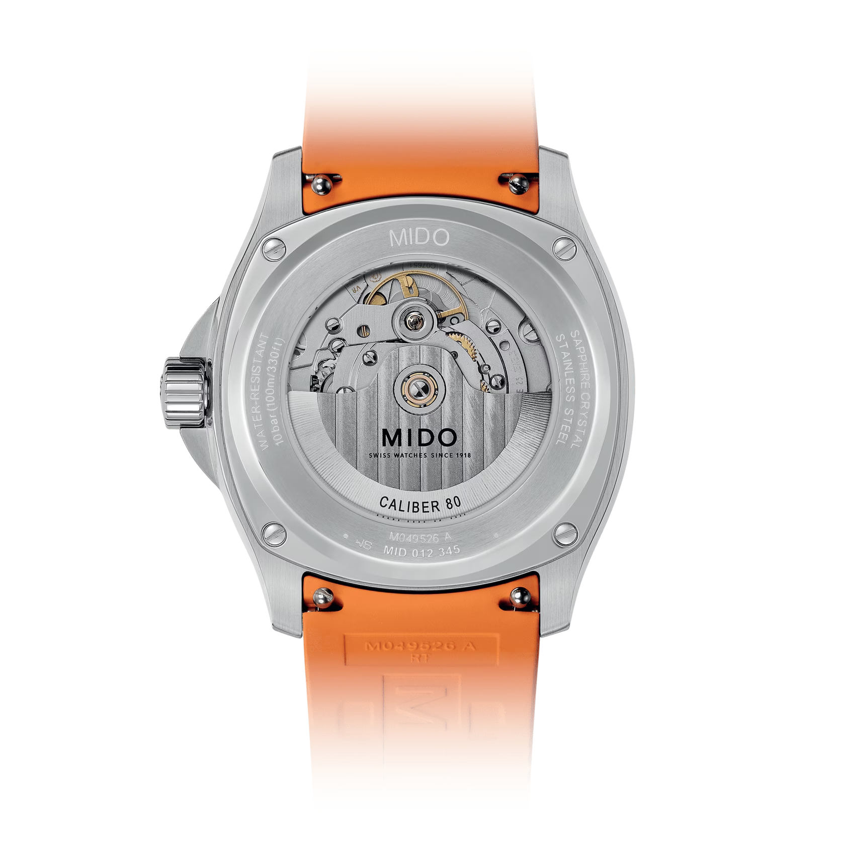 Mido Multifort TV Big Date M049.526.17.081.00 - Gioielleria Casavola di Noci - orologio automatico svizzero con cinturino in caucciù arancione