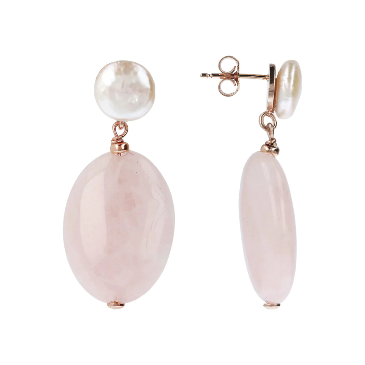 Orecchini pendenti Bronzallure WSBZ01404PRLRQ - Gioielleria Casavola di Noci - perle bianche di acqua dolce e quarzo rosa