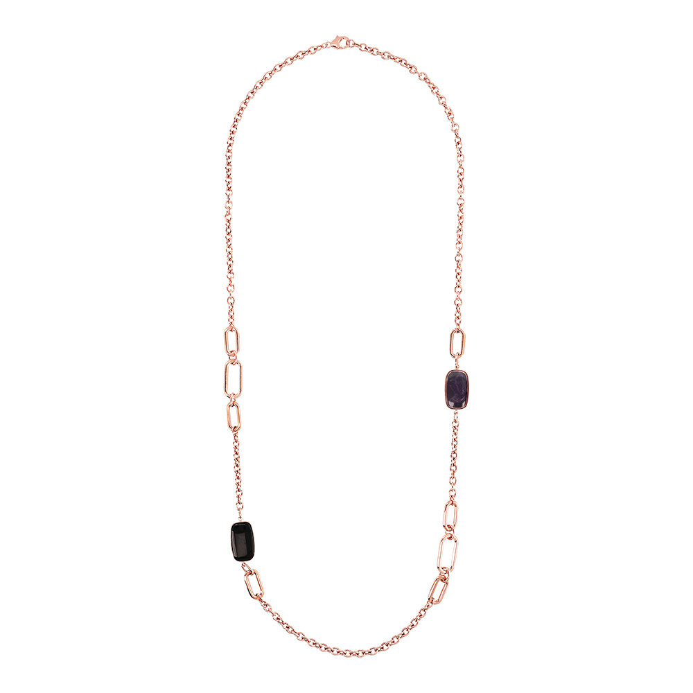 Collana lunga pietre naturali Bronzallure WSBZ02092AMBO - Gioielleria Casavola di Noci - idee regalo sorella 50 anni - golden rosè con gemme colorate