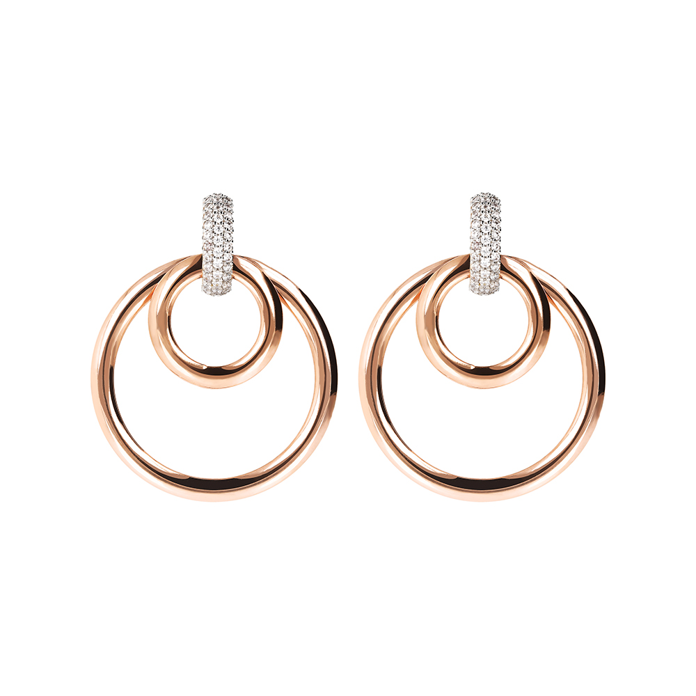 Orecchini pendenti doppio cerchio Bronzallure WSBZ01676W - Gioielleria Casavola di Noci - idee regalo compleanno sorella 44 anni - golden rosè con pietre preziose