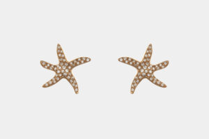 Orecchini stella marina oro rosa Nature - Gioielleria Casavola di Noci - idee regalo compleanno ragazza 18 anni - con pavè di diamanti taglio tondo brillante