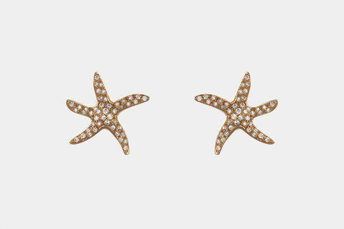 Orecchini stella marina oro rosa Nature - Gioielleria Casavola di Noci - idee regalo compleanno ragazza 18 anni - con pavè di diamanti taglio tondo brillante