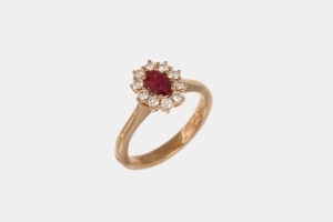 Anello rubino 0.54 ct Sunflower Nature Rosé - Gioielleria Casavola di Noci - idee regalo compleanno 40 anni moglie - oro rosa con diamanti