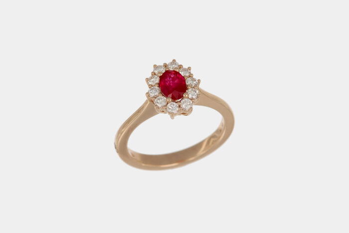 Anello rubino 0.63 ct Sunflower Nature Rosé - Gioielleria Casavola di Noci - idee regalo compleanno 40 anni moglie - oro rosa con diamanti