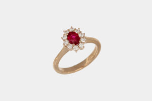 Anello rubino 0.67 ct Sunflower Nature Rosé - Gioielleria Casavola di Noci - idee regalo 40 anni moglie - oro rosa 18k con diamanti