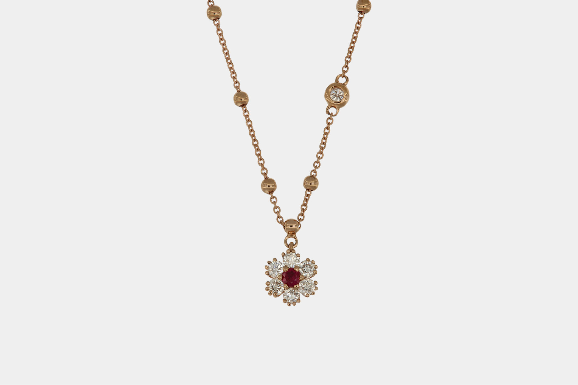 Collana in oro rosa con cuore di Rubini ct. 0,15 - Grando gioielli