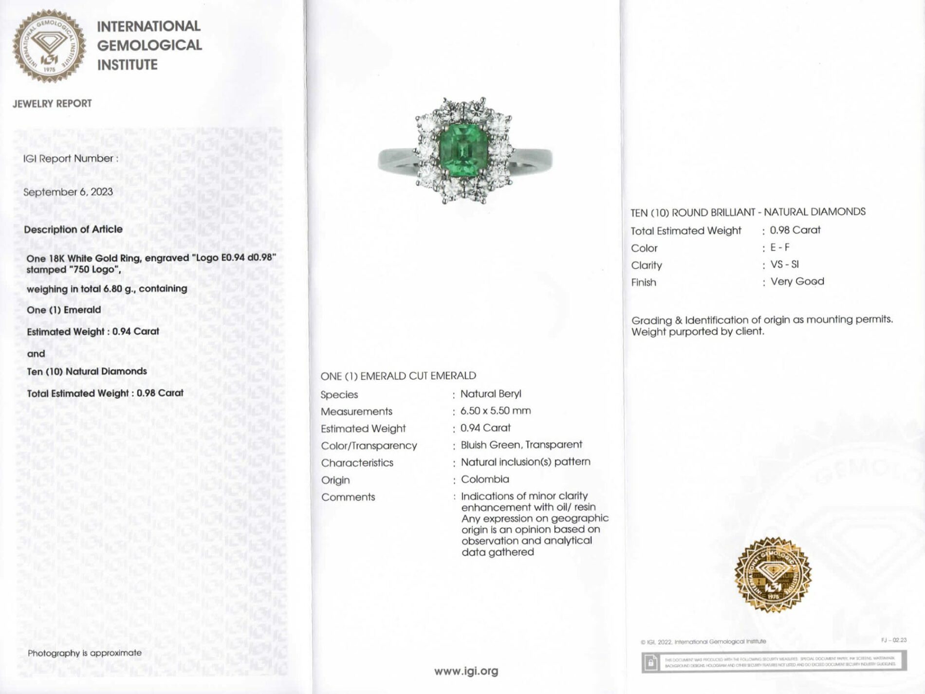 Anello rosetta smeraldo 0.94 ct Prestige White - Gioielleria Casavola di Noci - idee regalo compleanno 50 anni moglie - certificato internazionale IGI