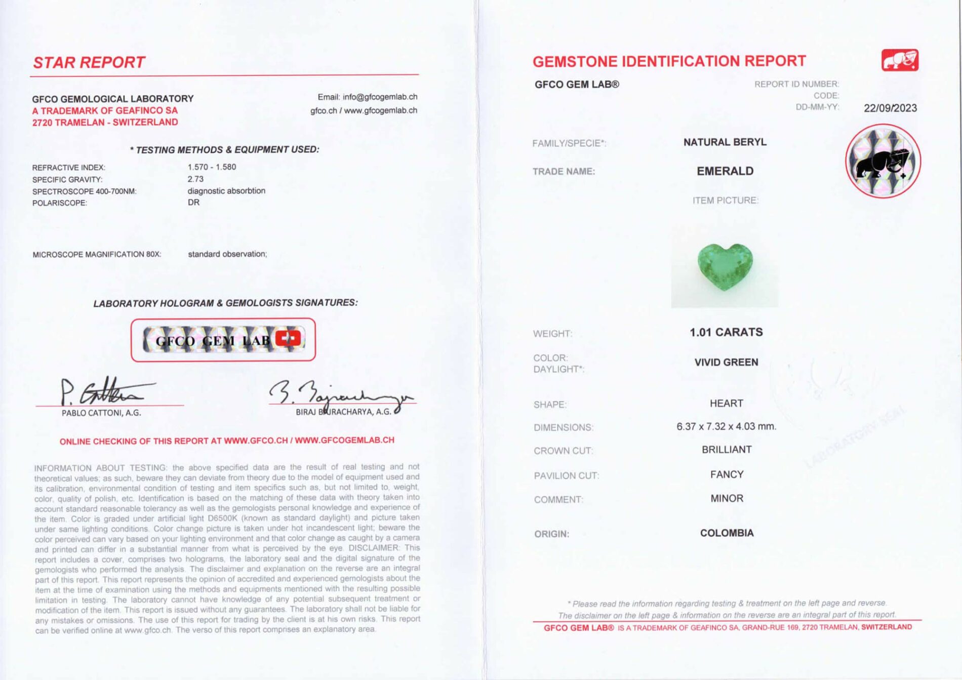 Collana doppio cuore smeraldo diamante Prestige Rosè - Gioielleria Casavola di Noci - Certificato Laboratorio di Gemmologia GFCO Svizzera