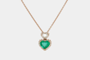 Collana doppio cuore smeraldo diamante Prestige Rosè - Gioielleria Casavola di Noci - idee regalo compleanno 50 anni moglie - oro rosa 18 carati