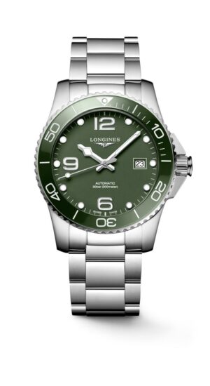 Longines Hydroconquest L3.781.4.06.6 - Gioielleria Casavola di Noci - orologio automatico svizzero di lusso - cassa in acciaio e ghiera in ceramica verde