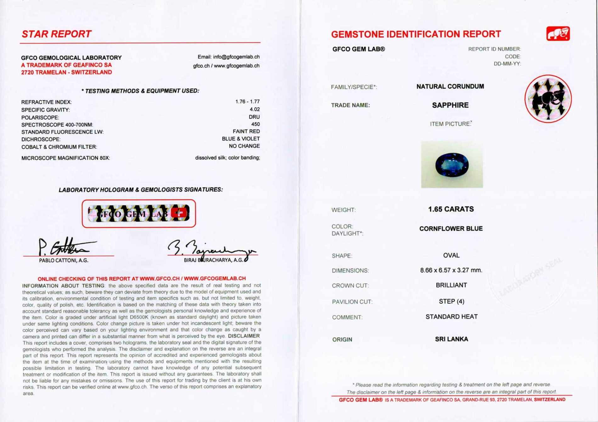 Anello rosetta zaffiro Sri Lanka 1.65 ct Prestige White - Gioielleria Casavola di Noci - certificato ufficiale del laboratorio di gemmologia svizzero GFCO