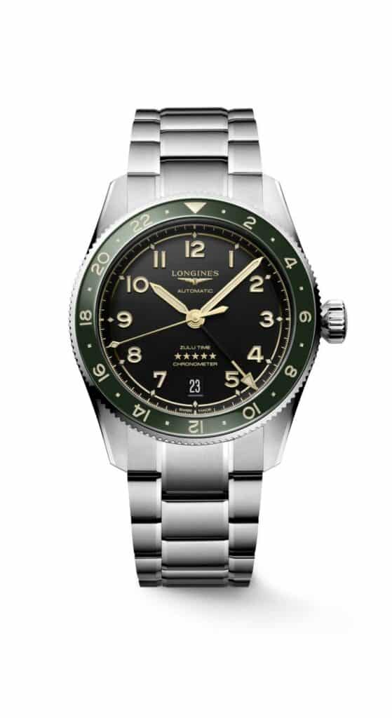 Longines Spirit Zulu Time L3.802.4.63.6 - Gioielleria Casavola di Noci - orologio automatico svizzero GMT certificato COSC - ghiera color verde - quadrante antracite