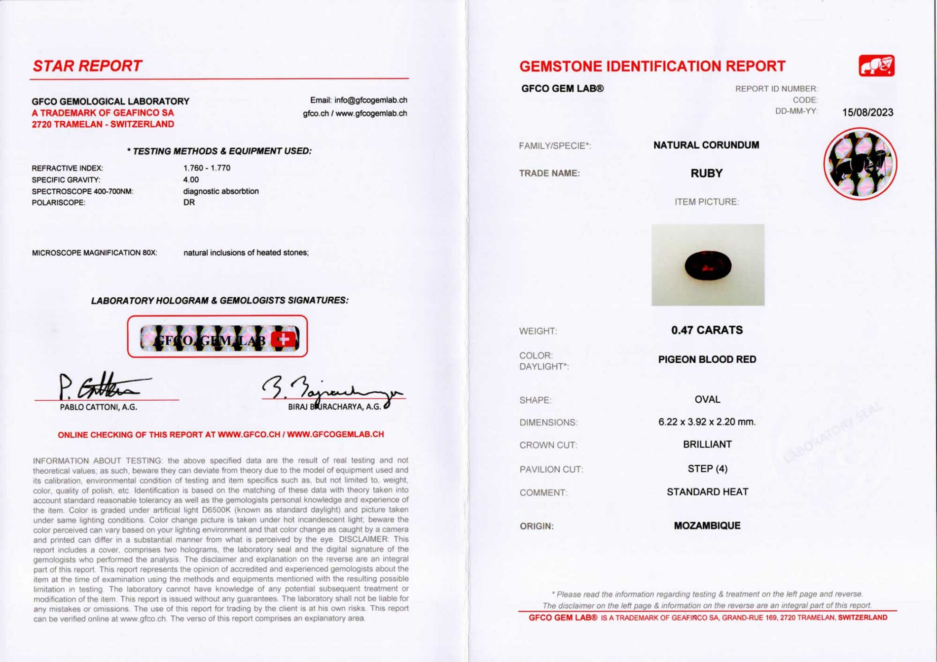 Anello rubino 0.47 ct Gerbera Nature White - Gioielleria Casavola di Noci - pietra preziosa certificata - laboratorio di gemmologia GFCO - Svizzera