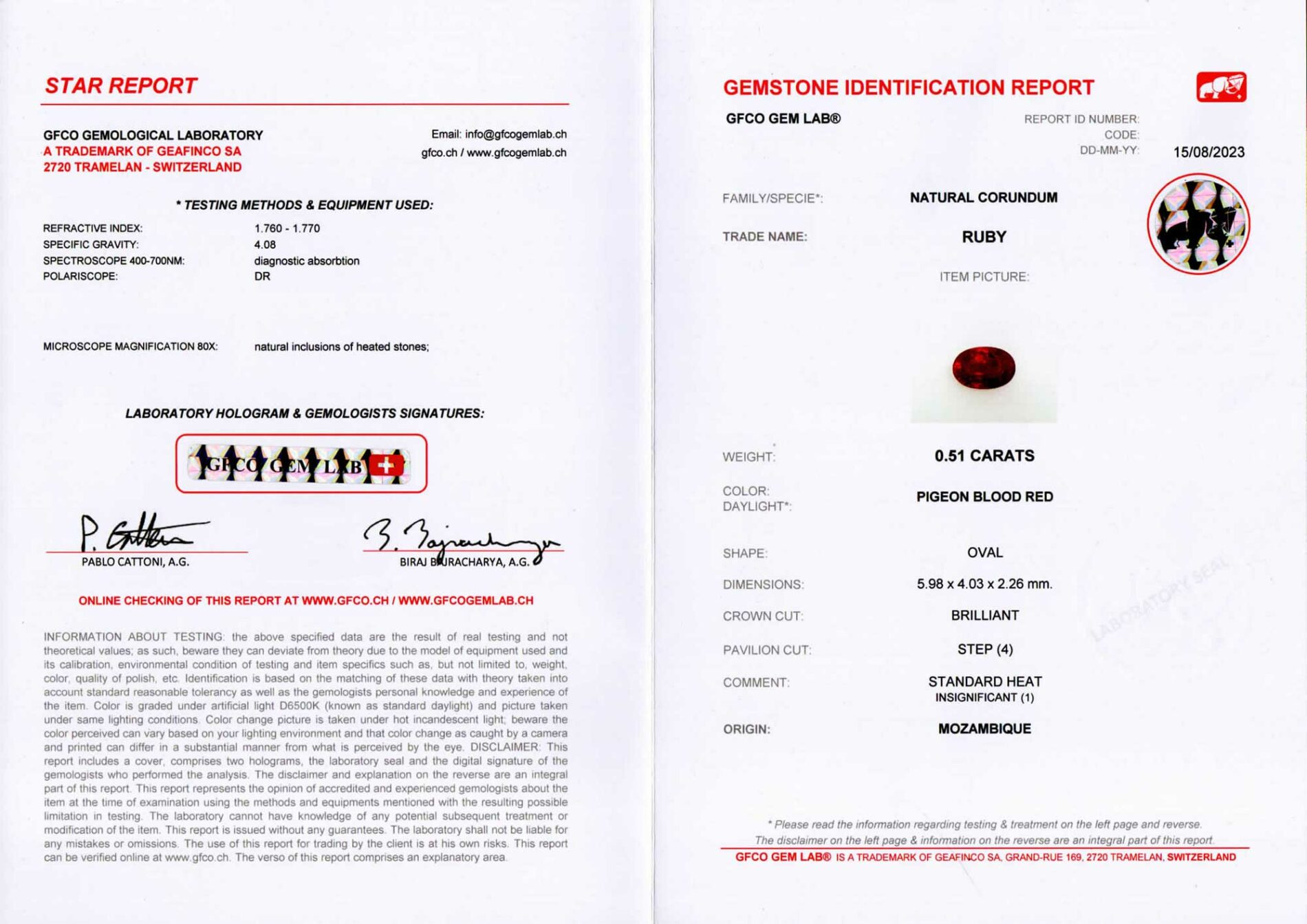 Anello rubino 0.51 ct Gerbera Nature White - Gioielleria Casavola di Noci - pietra di colore certificata dal laboratorio svizzero di gemmologia GFCO