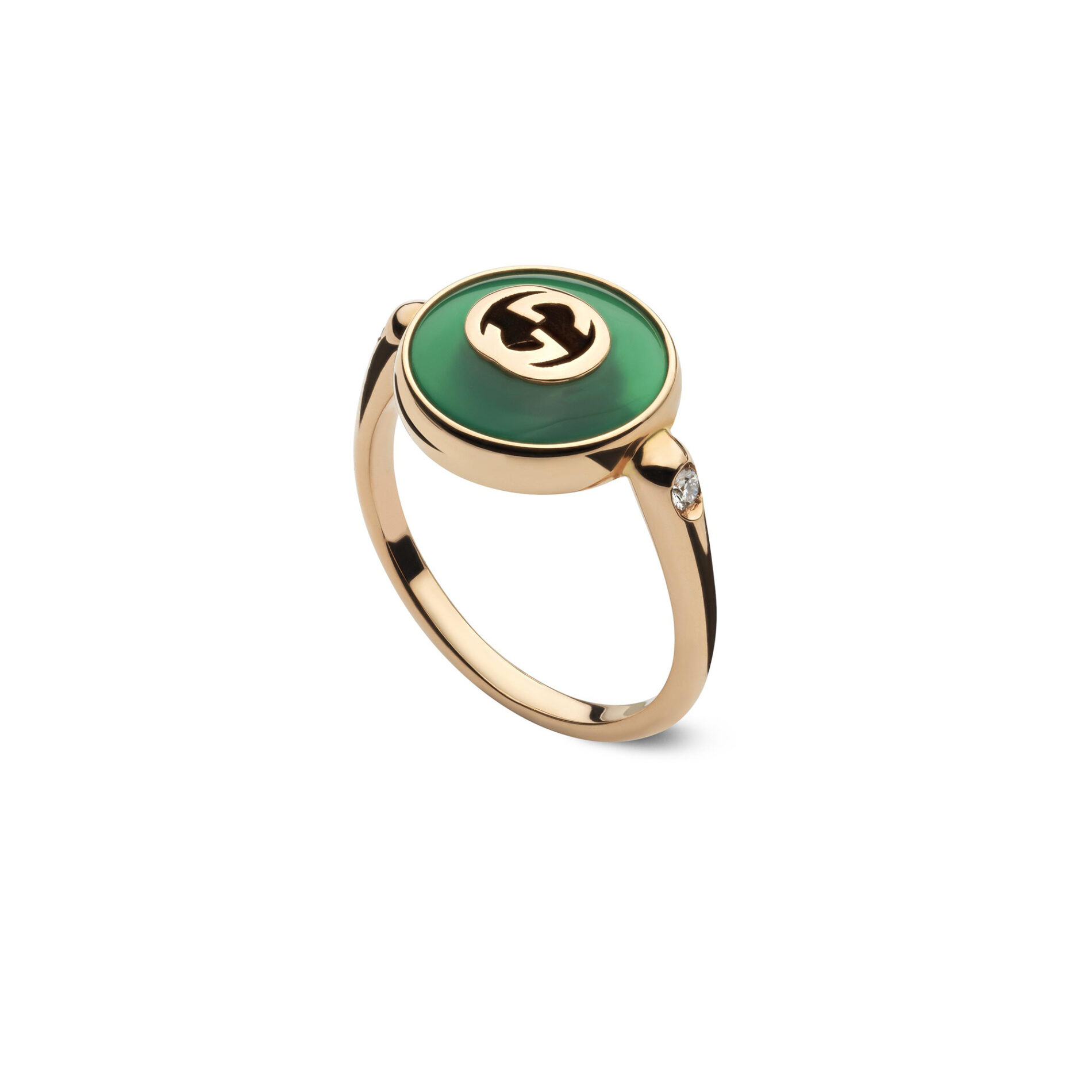 Gucci Interlocking YBC786547002 - Gioielleria Casavola di Noci - anello in oro rosa con agata verde e diamanti - immagine sollevata