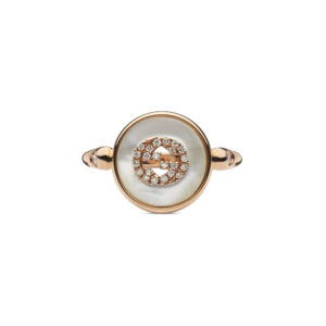Gucci Interlocking YBC786764001 - Gioielleria Casavola di Noci - anello in oro rosa con pietra madreperla e diamanti - immagine frontale