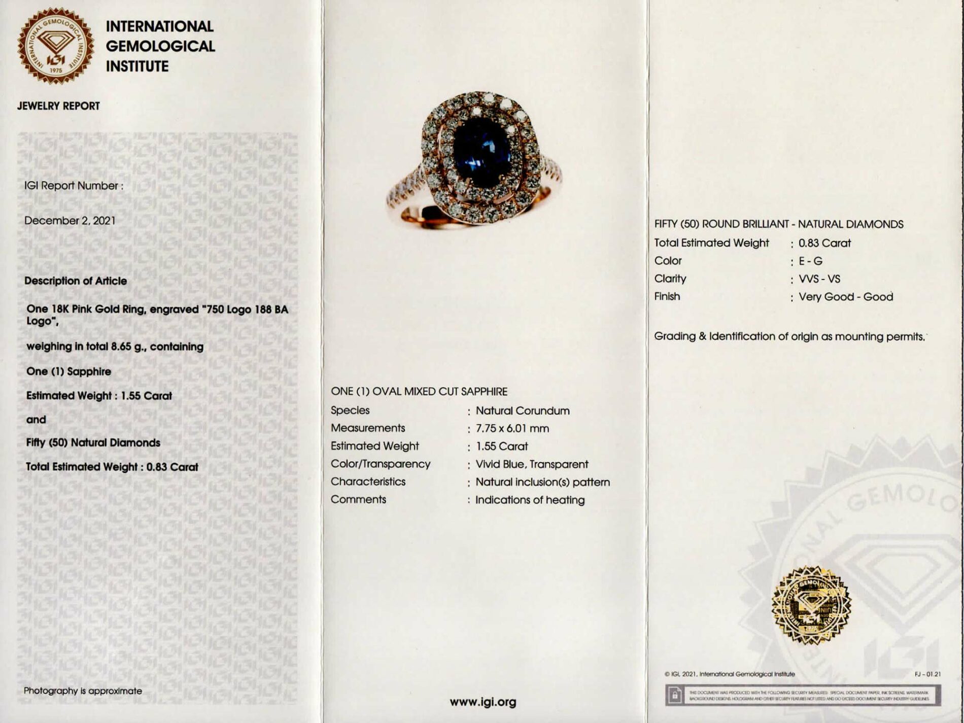 Anello zaffiro 1.55 ct double halo Prestige Rosé - Gioielleria Casavola di Noci - gioiello con certificato dell'Istituto Gemmologico Internazionale IGI Anversa