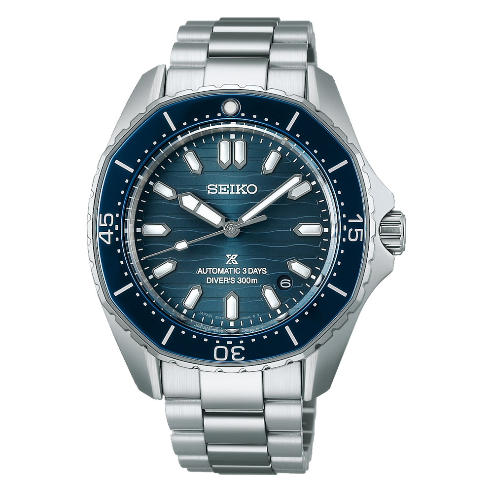 Seiko Prospex Diver SPB483J1 - Gioielleria Casavola di Noci - orologio automatico subacqueo 300 metri - ghiera ottagonale con anello blu - quadrante blue motivo onde