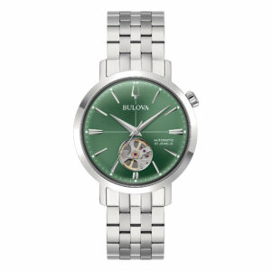 Bulova Aerojet Automatic 38 mm 96A319 - Gioielleria Casavola di Noci - orologio unisex con finestra sul calibro in movimento - quadrante verde