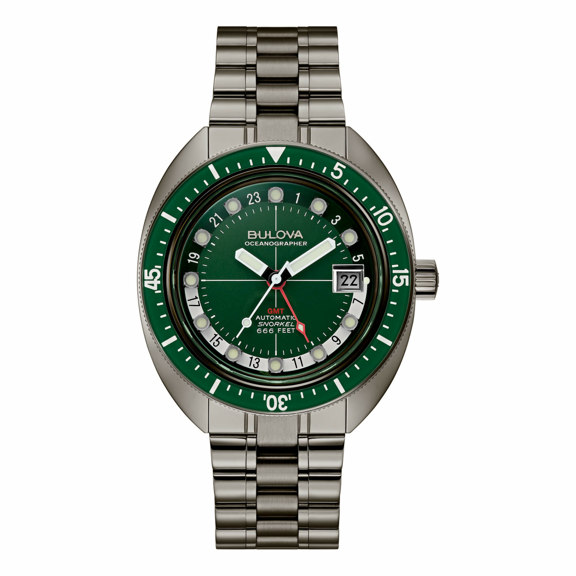 Bulova Oceanographer GMT 98B415 - Gioielleria Casavola di Noci - orologio automatico subacqueo - ghiera e quadrante color verde