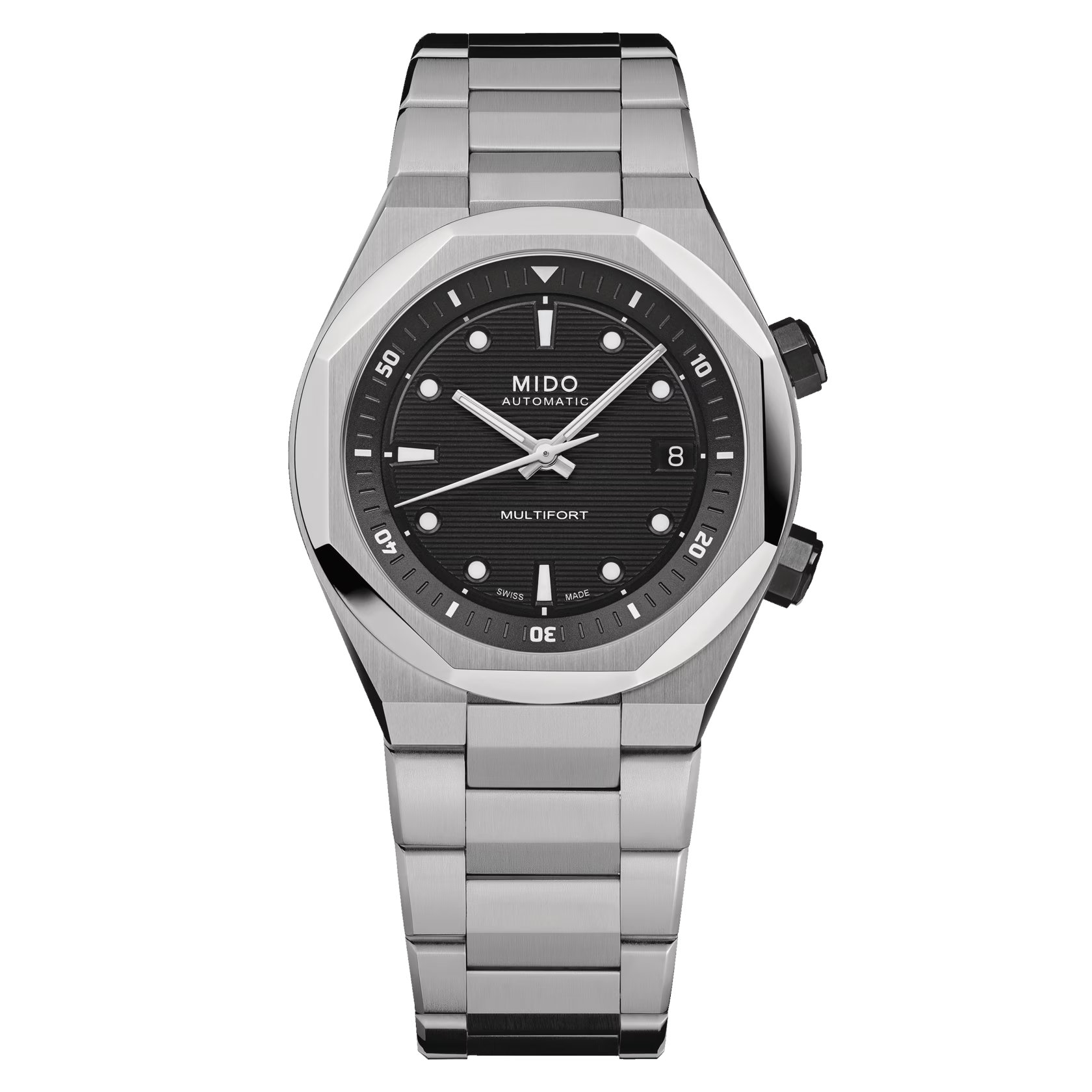 Mido Multifort 8 Two Crowns M047.507.11.051.00 - Gioielleria Casavola di Noci - orologio automatico svizzero - lunetta forma ottagonale in acciaio INOX