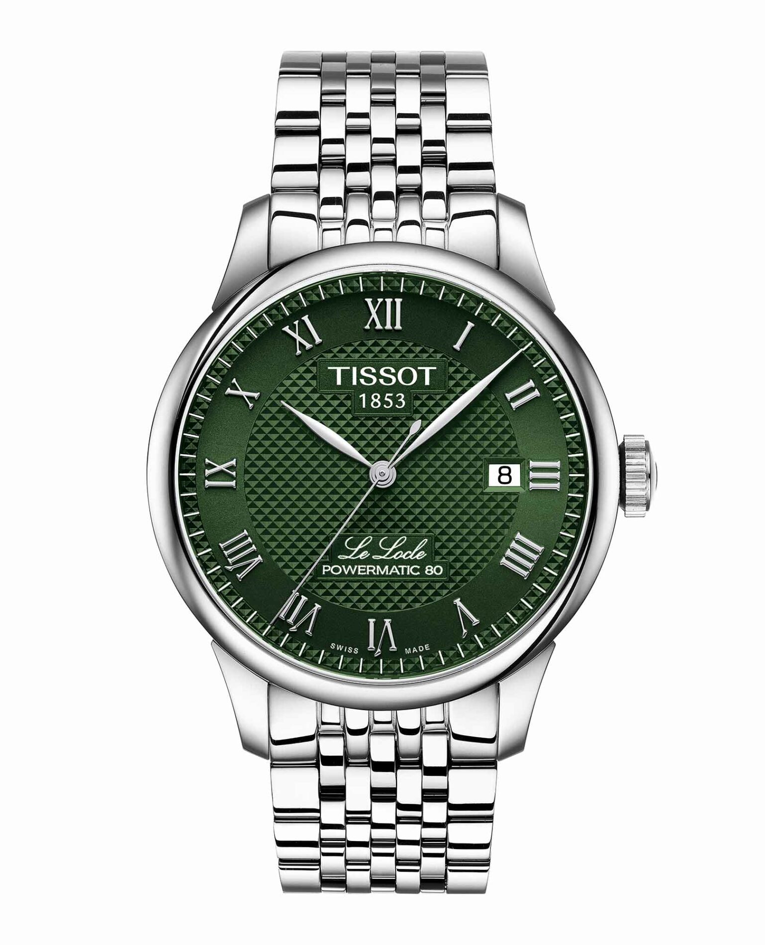 Tissot Le Locle Powermatic 80 T006.407.11.093.00 - Gioielleria Casavola di Noci - orologio automatico svizzero da uomo elegante - quadrante verde clous de paris - bracciale in acciaio INOX