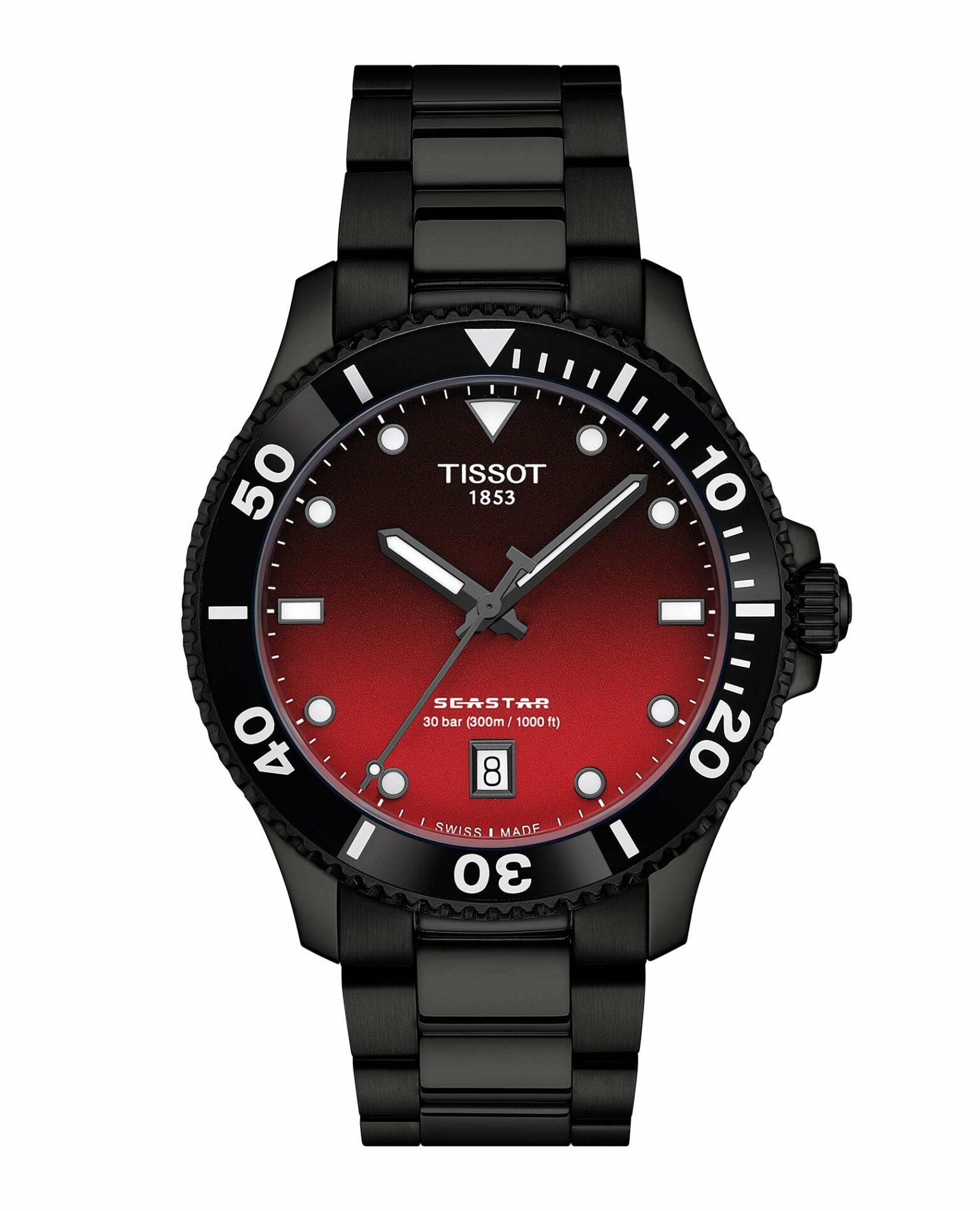 Tissot Seastar 1000 T120.410.33.421.00 - Gioielleria Casavola di Noci - orologio svizzero subacqueo 300 metri - cassa in acciaio INOX PVD color nero - quadrante rosso sfumato
