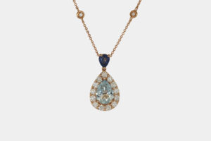 Collana acquamarina taglio goccia e zaffiro Rosé Prestige - Gioielleria Casavola di Noci - in oro rosa con diamanti - idee regalo occasione importante