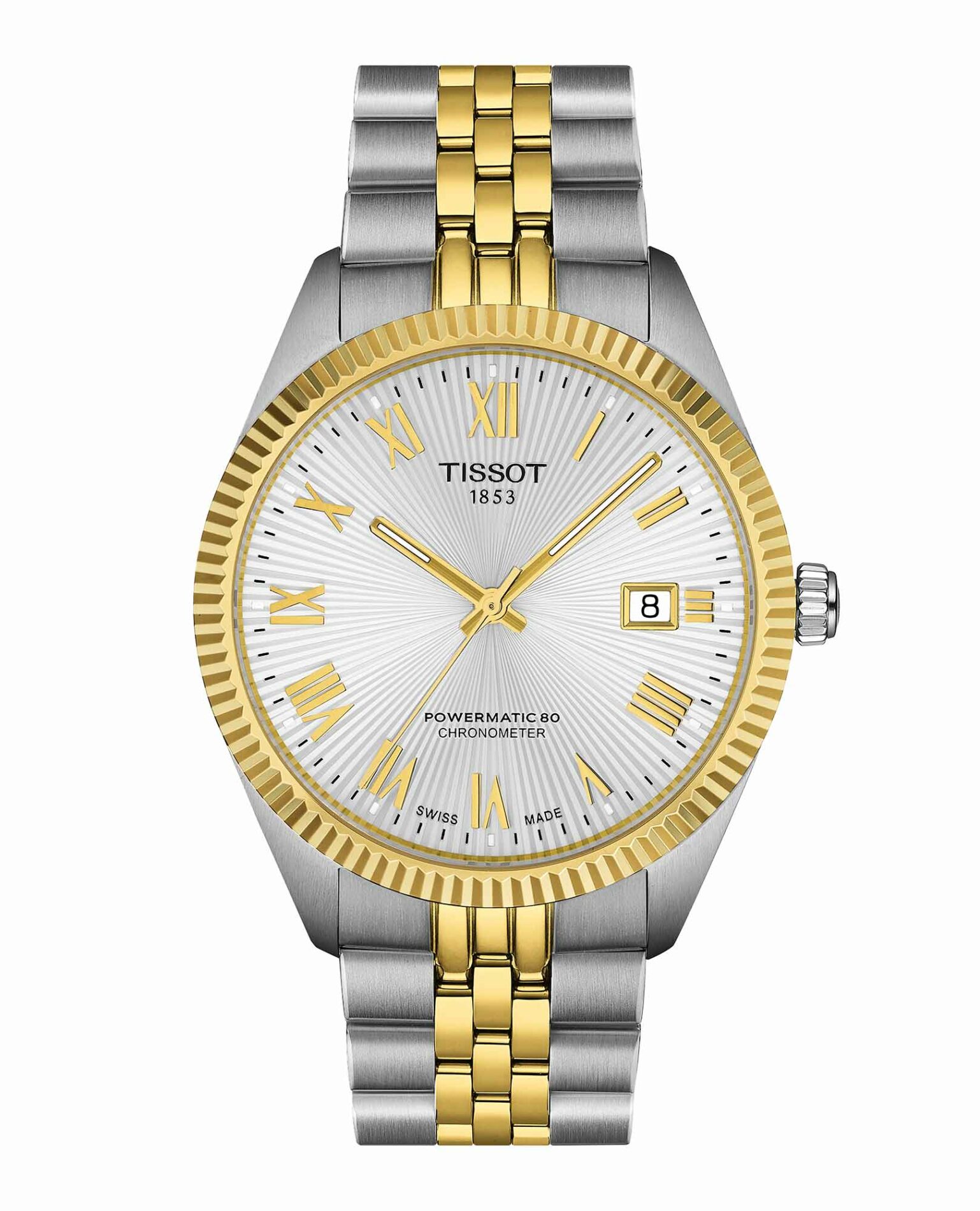 Tissot Ballade 39mm T156.408.22.033.00 - Gioielleria Casavola di Noci - orologio automatico svizzero da uomo con calibro COSC - ghiera zigrinata color oro giallo - quadrante argento