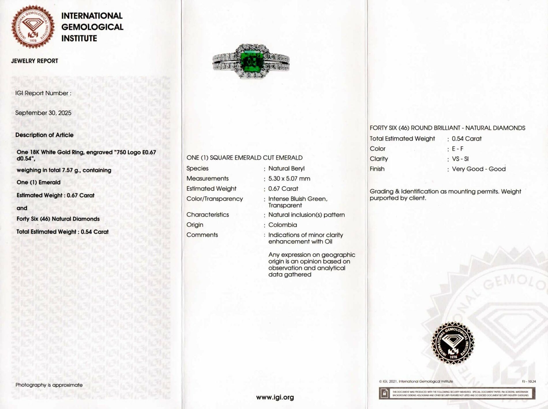 Anello smeraldo 0.67 ct pavé Prestige White - Gioielleria Casavola di Noci - gioiello certificato dall'istituto IGI - idee regalo per una occasione importante donna