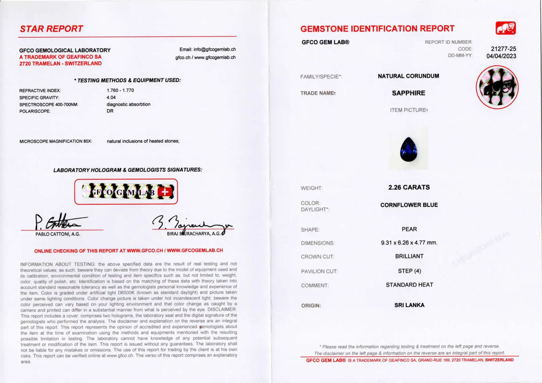 Collana zaffiri taglio goccia Rosé Prestige - Gioielleria Casavola di Noci - certificato originale del laboratorio svizzero di gemmologia GFCO